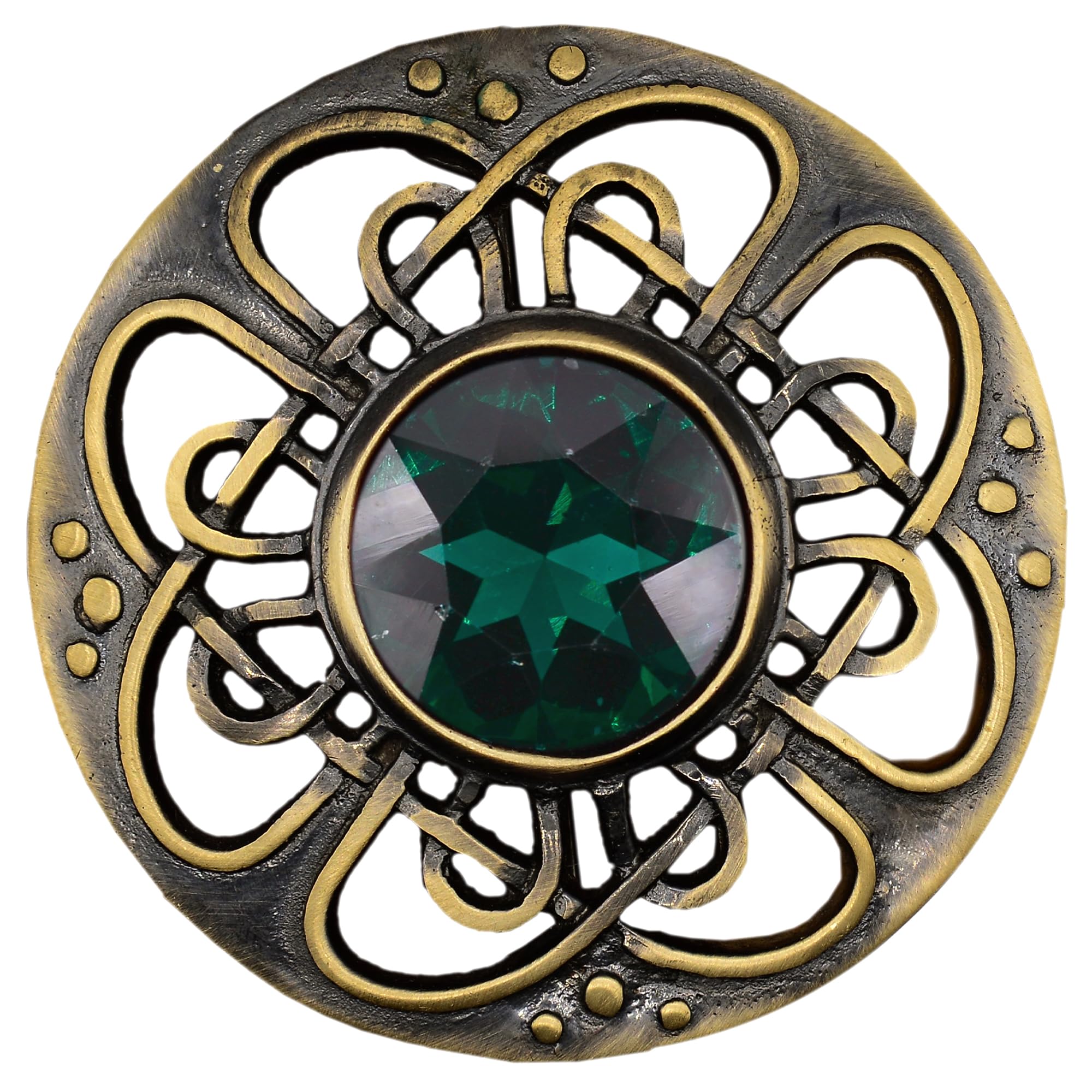 Elegant Culloden Plaid Brooch – Scottish Kilt Fly Plaid Brooch Intricate Celtic Knot in Pewter with Gemstone 3-Inch Diameter – Ideal for Scottish Kilts &amp; Formal Wear
