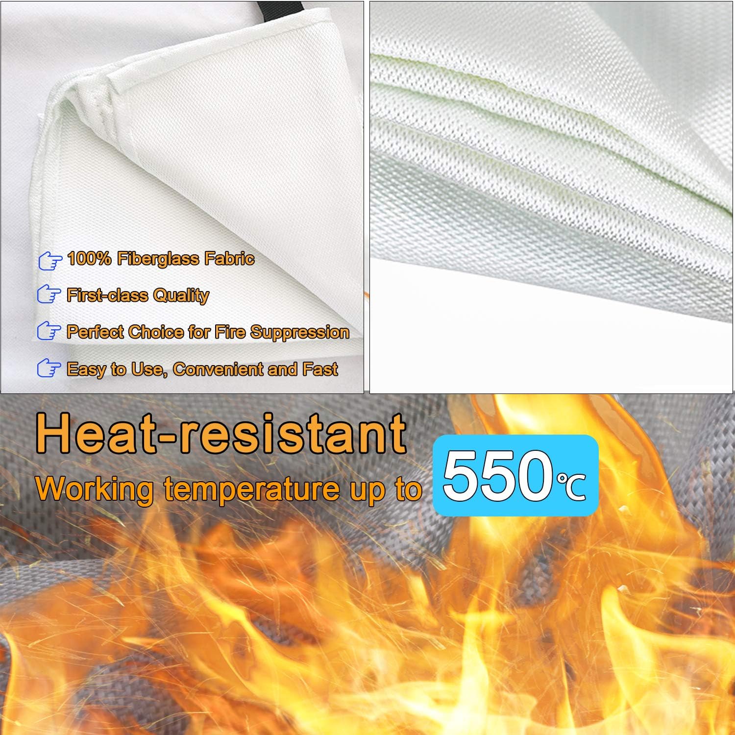 Fire Blankets for Home 47" x 47" + 4 Hooks & 4 Gloves, 360Tronics Emergency Fiberglass Blanket Upgraded Fire Suppression Cloth for Kitchen, Camping, Grilling : Sports & Outdoors
