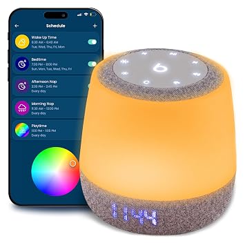Babysense Baby Sound Machine with Night Light for Sleeping - Smart Portable Nursery White Noise Machine for Babies & Kids, Free App, No Subscription, 28 Sounds, Ok-to-Wake Alarm Clock, Sleep Timer