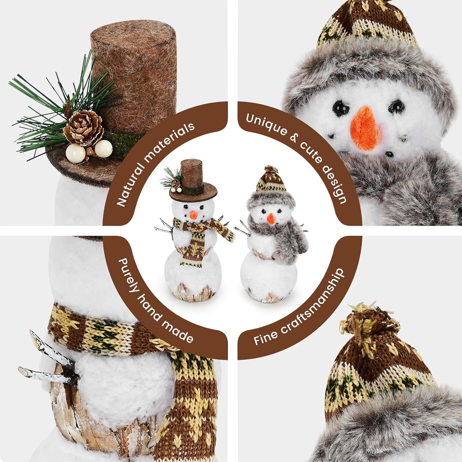 naturevibe 9.3 Inches Snowman Christmas Decorations with Top Hat Set of 2 image 3