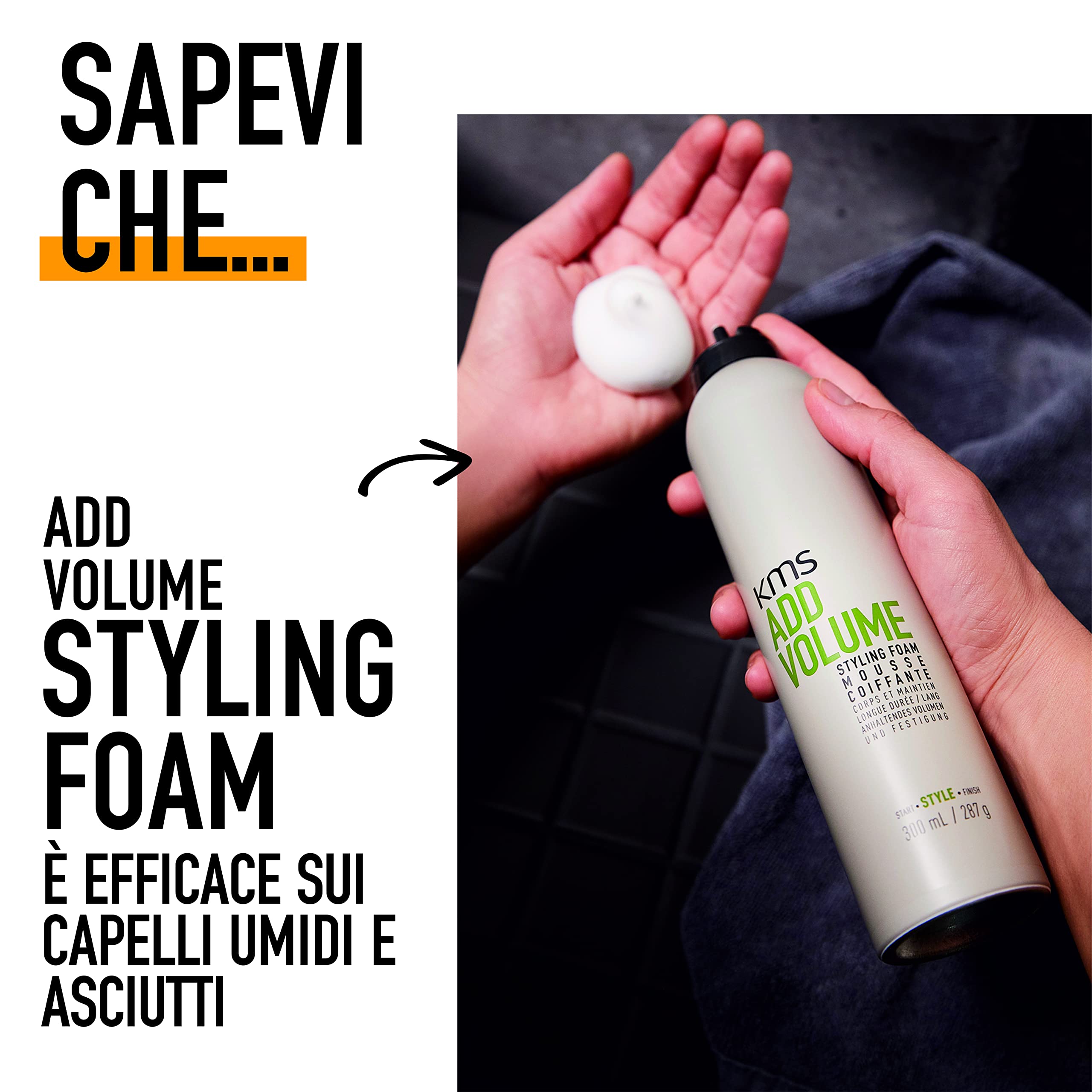 KMS ADDVOLUME, Schiuma modellate per capelli medio-fini, privi di volume, 300ml