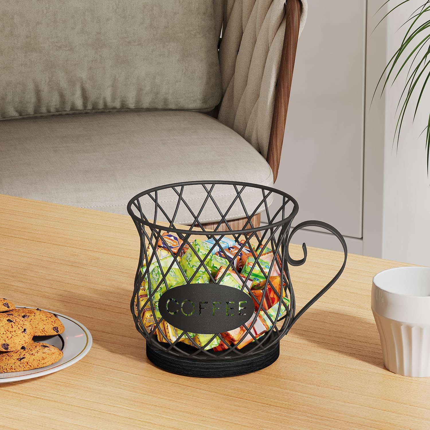 YINMIT K Cup Holder Organizer, Sturdy Coffee Pod Holder Organizer, 35 Kcup Large Capacity Storage Basket for Kitchen Counter and Office Desktop (Black-Circular with Handle)