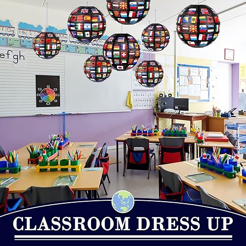 Miniatura 5 de Hortsun 12 banderas de papel de todas las naciones, linternas colgantes de papel, decoraciones deportivas para fiestas de cumpleaños, decoración de