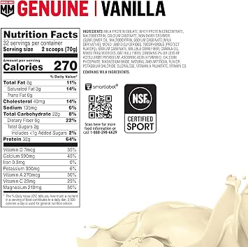 Muscle Milk Genuine Protein Powder, Vanilla Creme, 32g Protein, 4.94 Pound, 32 Servings