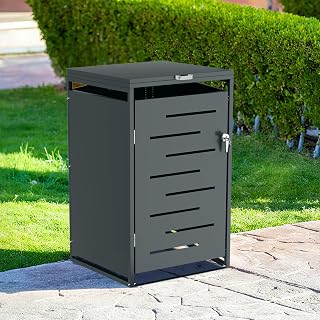 𝐅𝐨𝐠𝐦𝐢𝐞𝐚 Mülltonnenbox 1er bis 240L, Mülltonnenverkleidung aus Stahl Verzinkt, Wetterfest & UV-beständig, Mit Schloss & Gasdruckdämpfer, Anthrazit