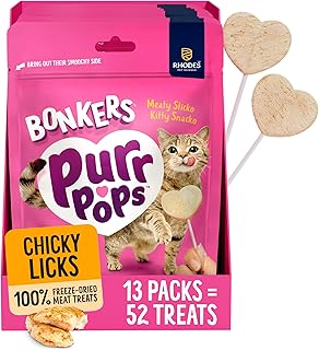 Bonkers Purrpops Freeze-Dried Chicken Flavored Lollipop Treats for Cats, 4 Pieces (Pack of 13)