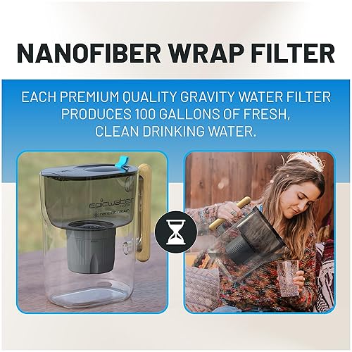 Miniatura 5 de Epic Nano  Jarras de filtro de agua para agua potable  10 tazas  Filtro de agua de 150 galones  Filtro de agua por gravedad (negro y bambú)
