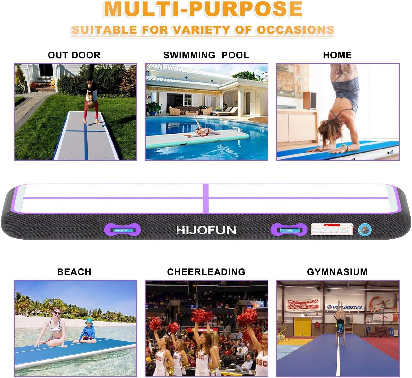 HIJOFUN Premium Inflatable Air Tumbling Track for Gymnastics Tumble Mat 10ft 13ft 16ft 20ft 4 in 8 inces Thick with Electric Air Pump for Home Kids/Gym/Yoga/Training/Cheerleading/Outdoor/Pool/Beach : Sports & Outdoors