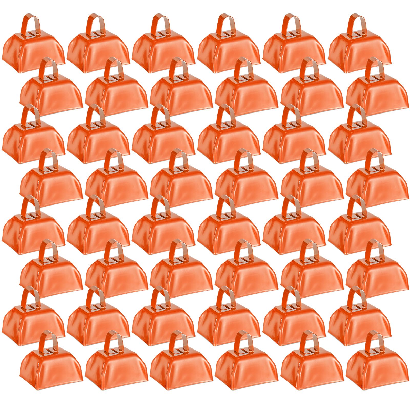 48 Pcs Metal Cowbells Loud Call Bell with Handles Cow Bells Noise Makers Small Cowbell Wedding Bells Hand Percussion Cowbells for Sporting Football Events Team Cheering (Orange)