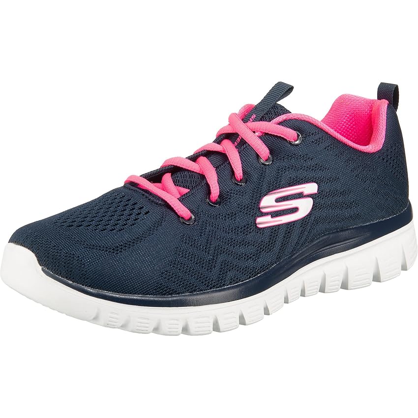 Skechers Graceful Get Connected, Sneaker Donna, Navy Mesh Hot Pink Trim, 37.5 EU