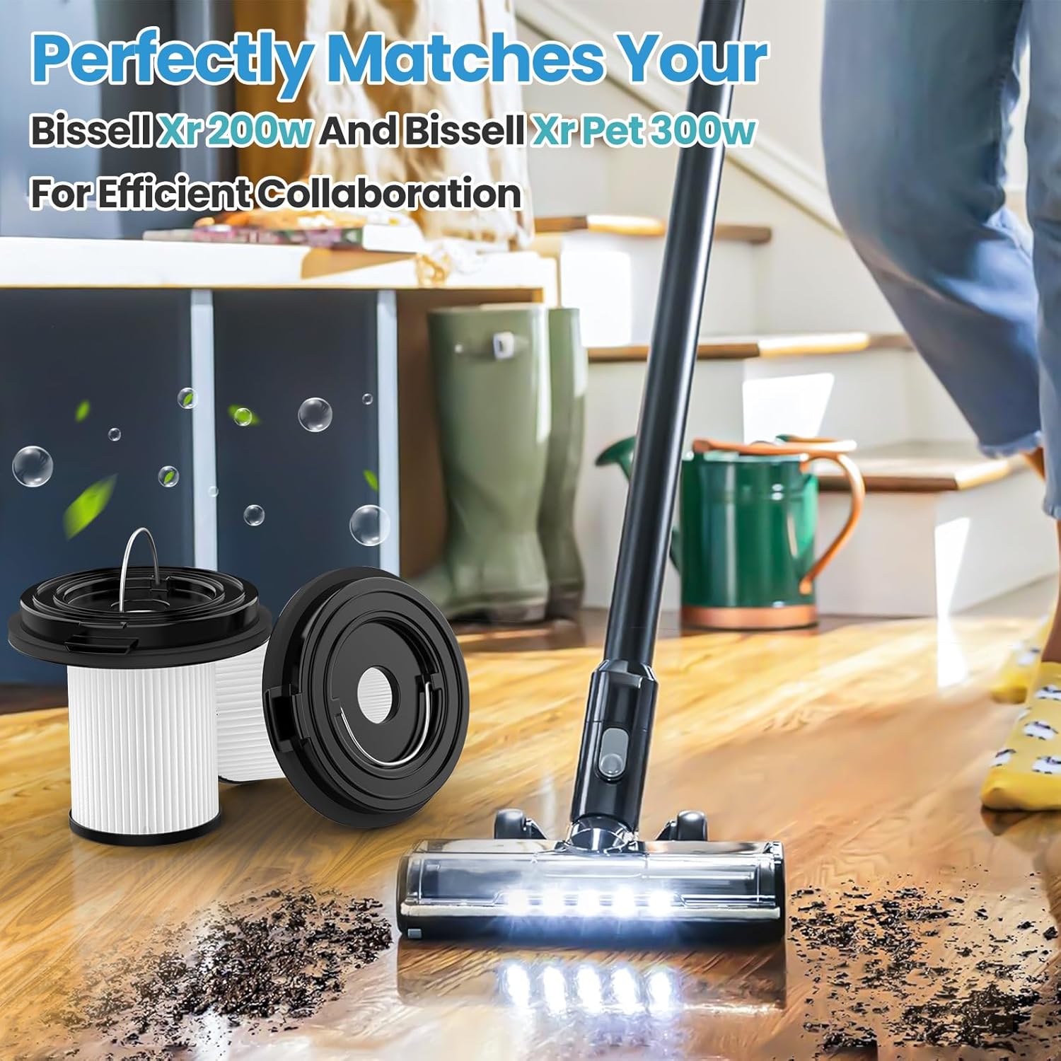 2 Replacement Brush Roll Bundle with 4 Replacement Filters Compatible with Bissell Cleanview XR Pet 300W / XR 200W / Powerlifter Turbo Cordless Stick Vacuum Cleaners