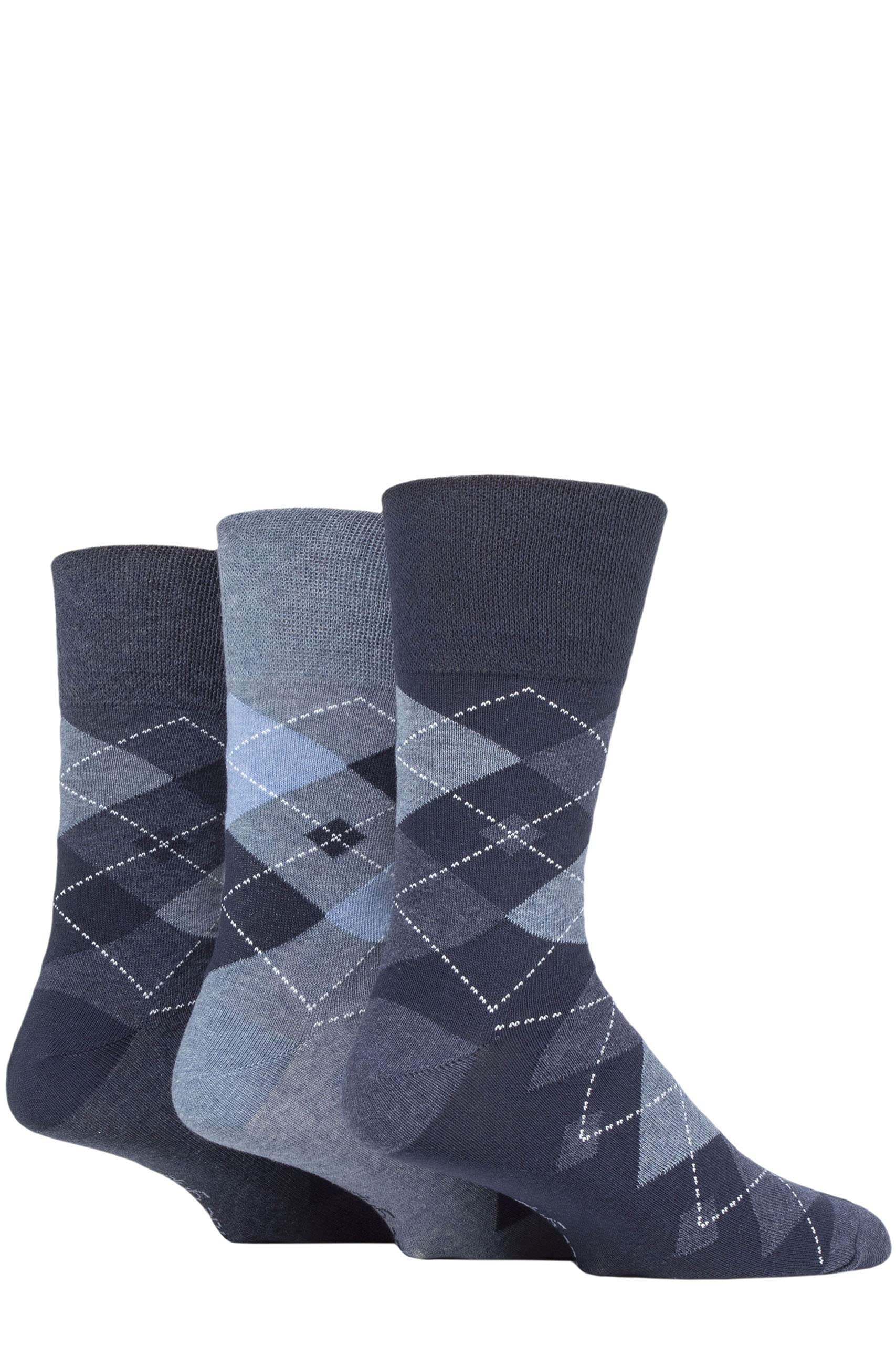 Gentle Grip Mens 3 Pair Argyle Cotton Socks Argyle Navy/Denim 6-11