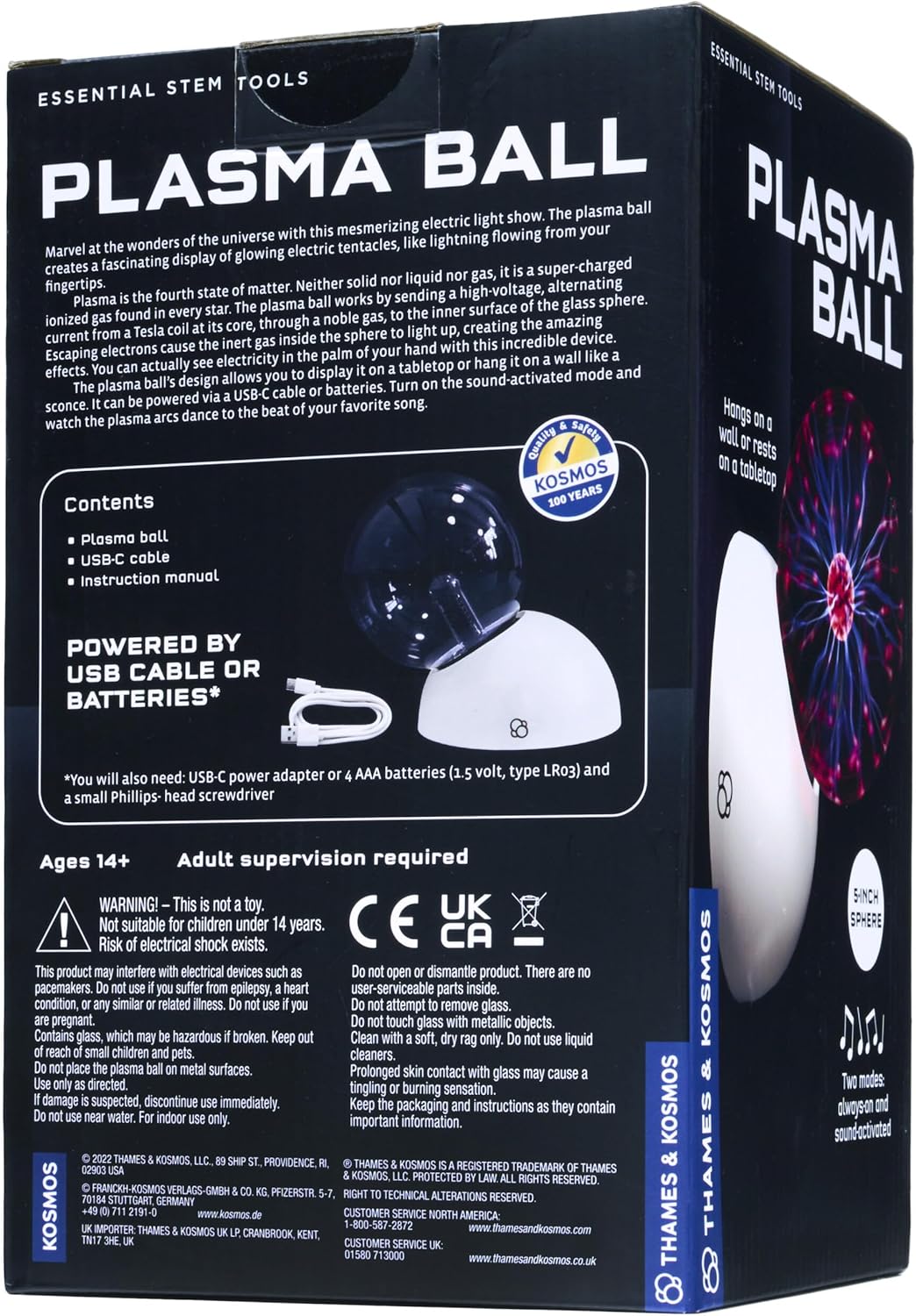 Thames & Kosmos The Plasma Ball Essential STEM Tool | Classic Scientific Device, Fresh 5-inch Glass Sphere, Interactive Electric Light Show | Explore Electricity, Matter, Energy, Small