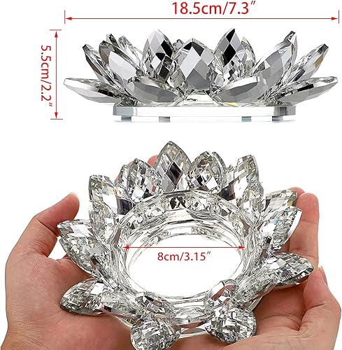 Miniatura 3 de OwnMy Portavelas de cristal de flor de loto para velas de pilar de hasta 3 pulgadas, portavelas votivas de pétalo de loto de vidrio decorativo,