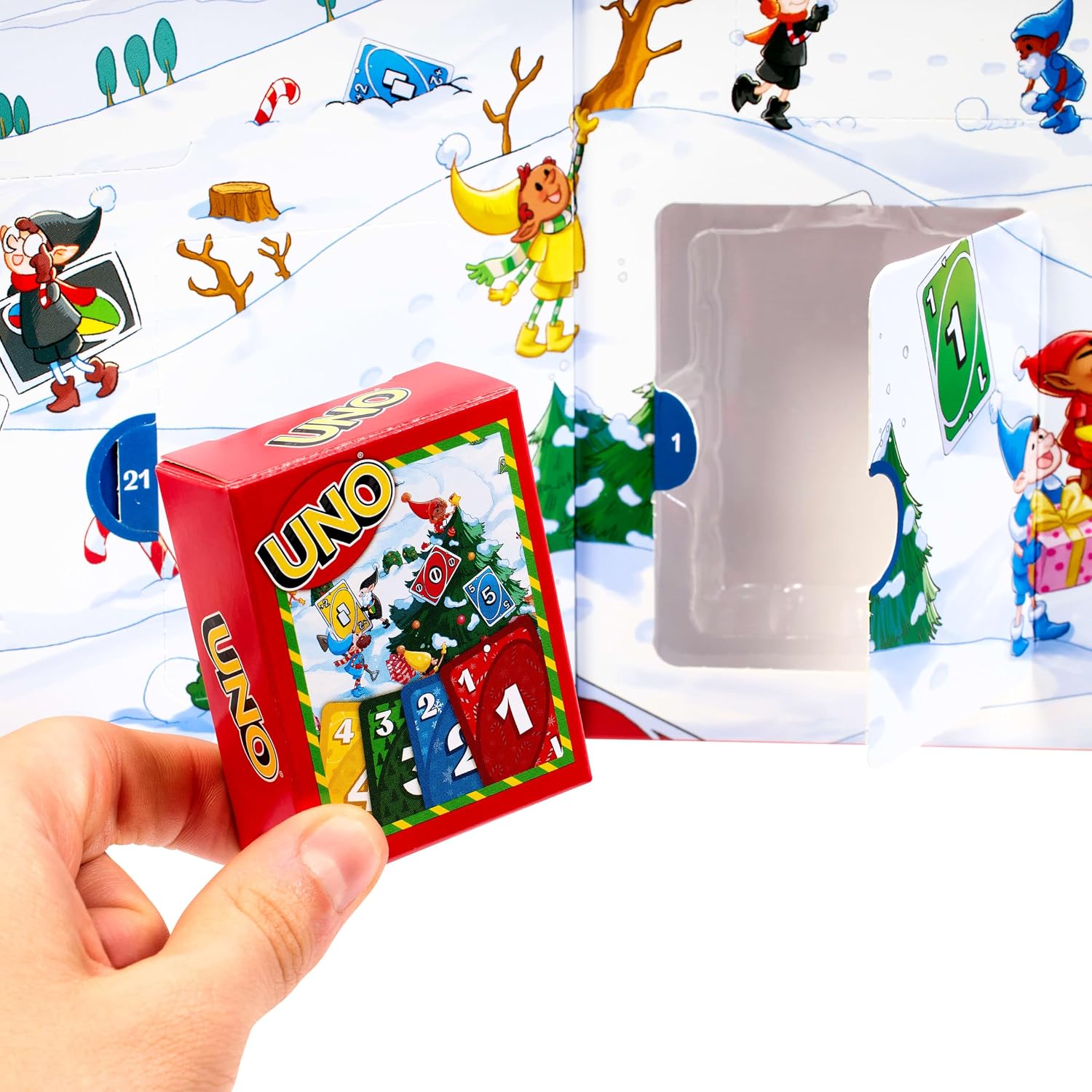 Mattel Games UNO Advent Calendar Card Game for Ages 7+, 2-4 Players | Seasons Dealings 24 Days of Surprise Play for Kids & Families, Includes Full UNO Deck
