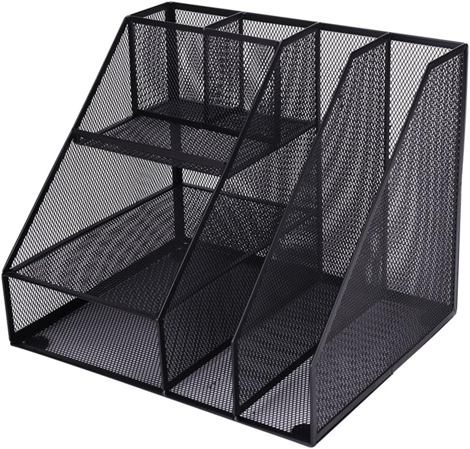 YUNCHENG Mesh Desktop Organizer With 2 Vertical Sections 2 Baskets Space-saving Mesh Wire Design 13" L X 11" W X 11" H