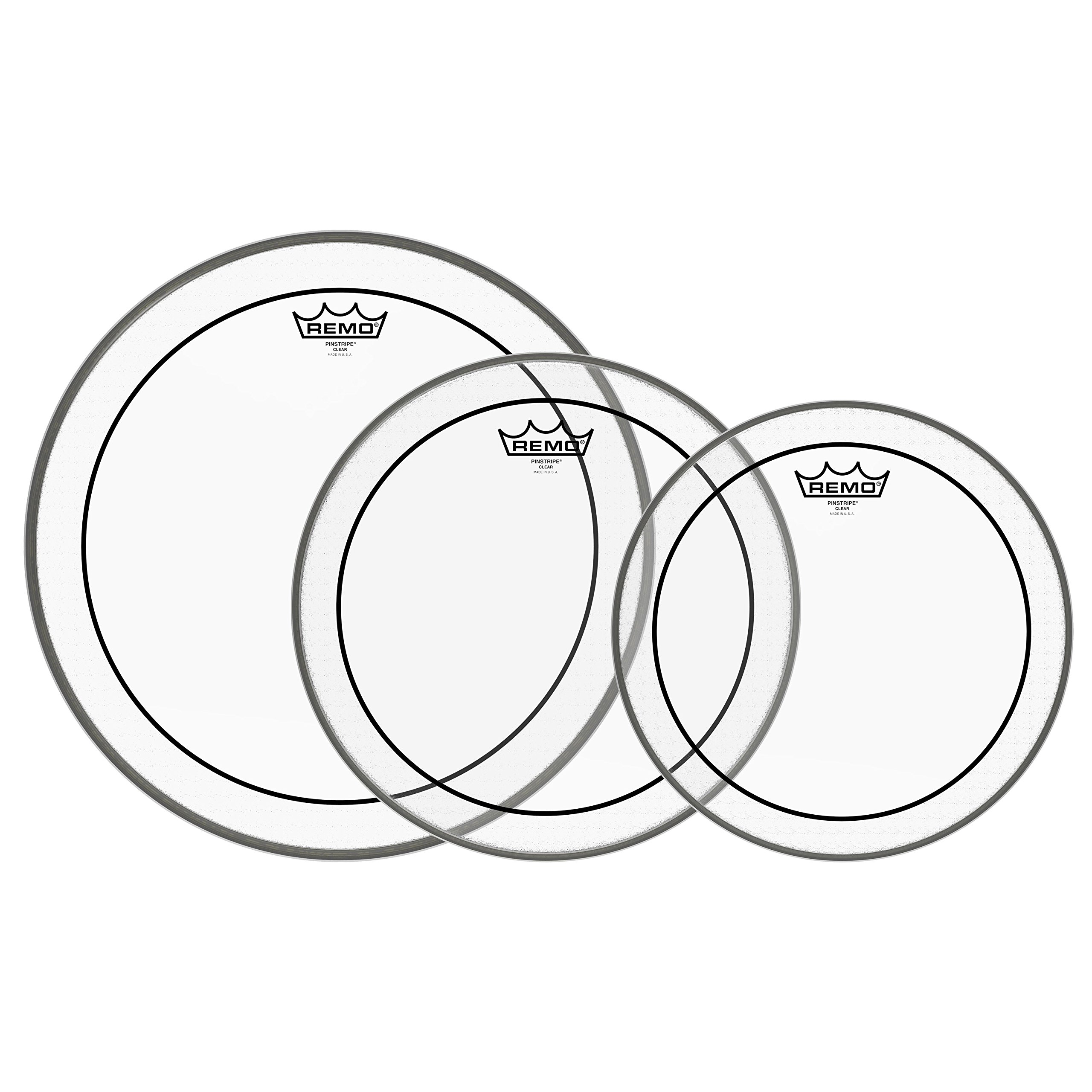 RemoPP-0910-PS Pinstripe Clear Tom Drumhead Pack - 12", 13" & 16"