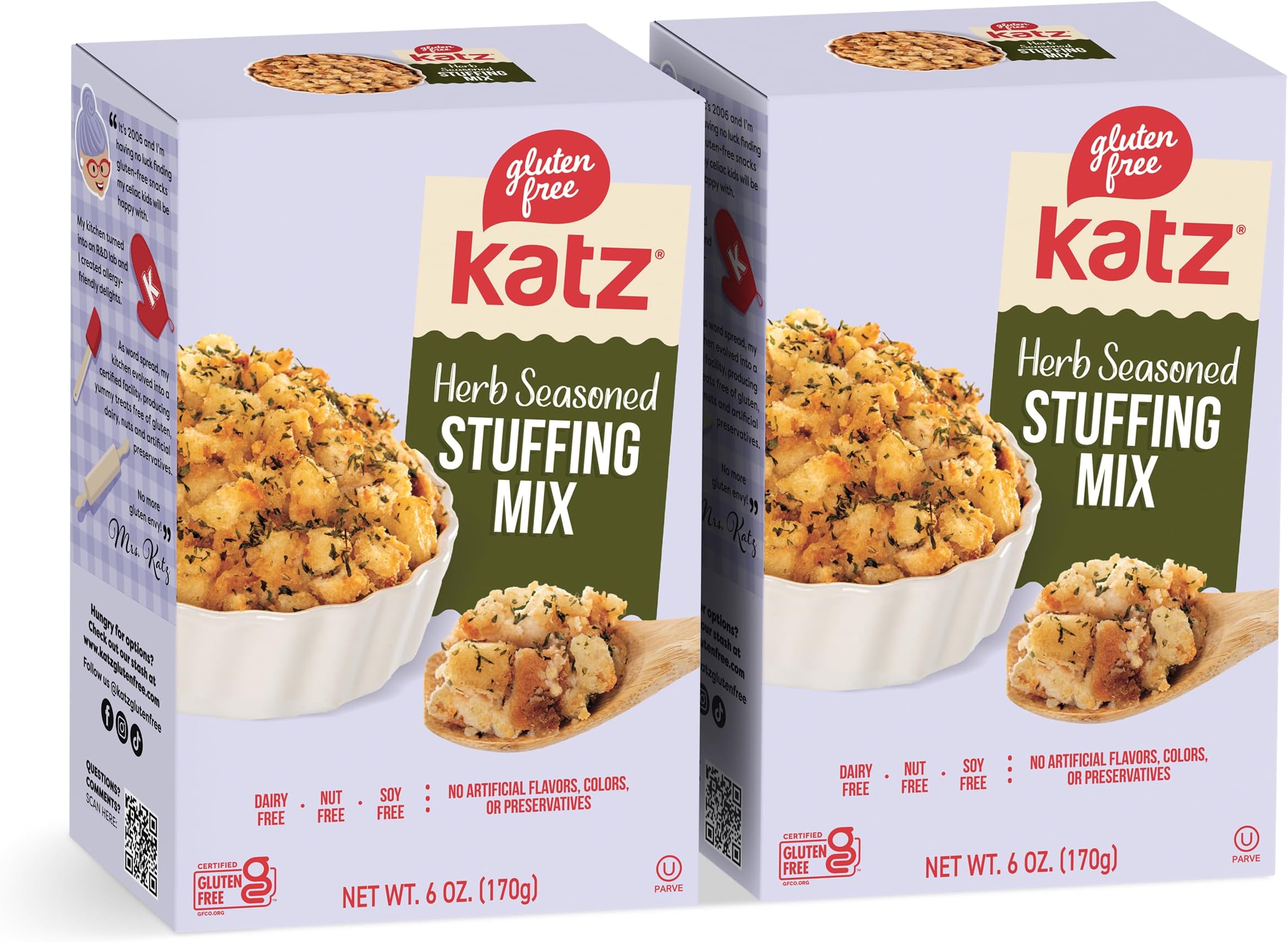Katz Gluten Free Herb Seasoned Stuffing Mix Perfectly For All Your Holiday And Everyday Cooking Needs, With No Artificial Flavors, Colors, Or Preservatives, Pack of 2 (6 Oz)