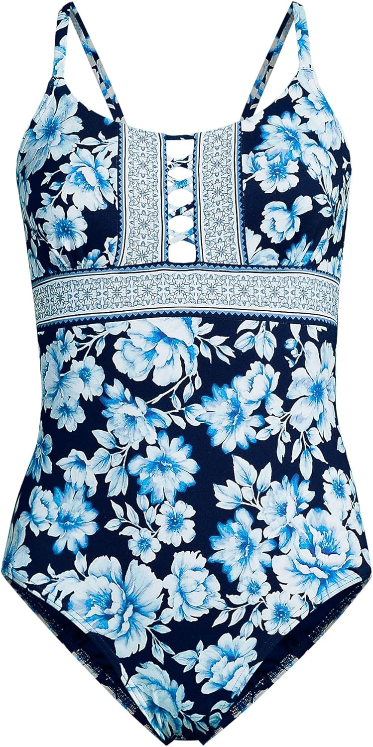 Lands' End Women's Chlorine Resistant Lace Up One Piece Swimsuit