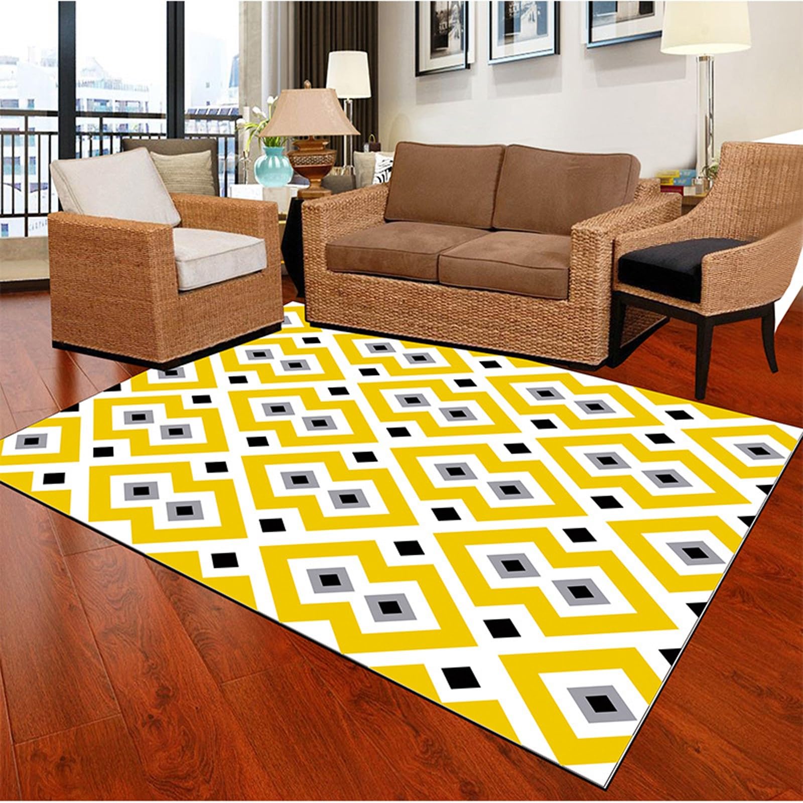 Tapis géométrique facile à nettoyer et antidérapant pour salon et chambre EF-5
