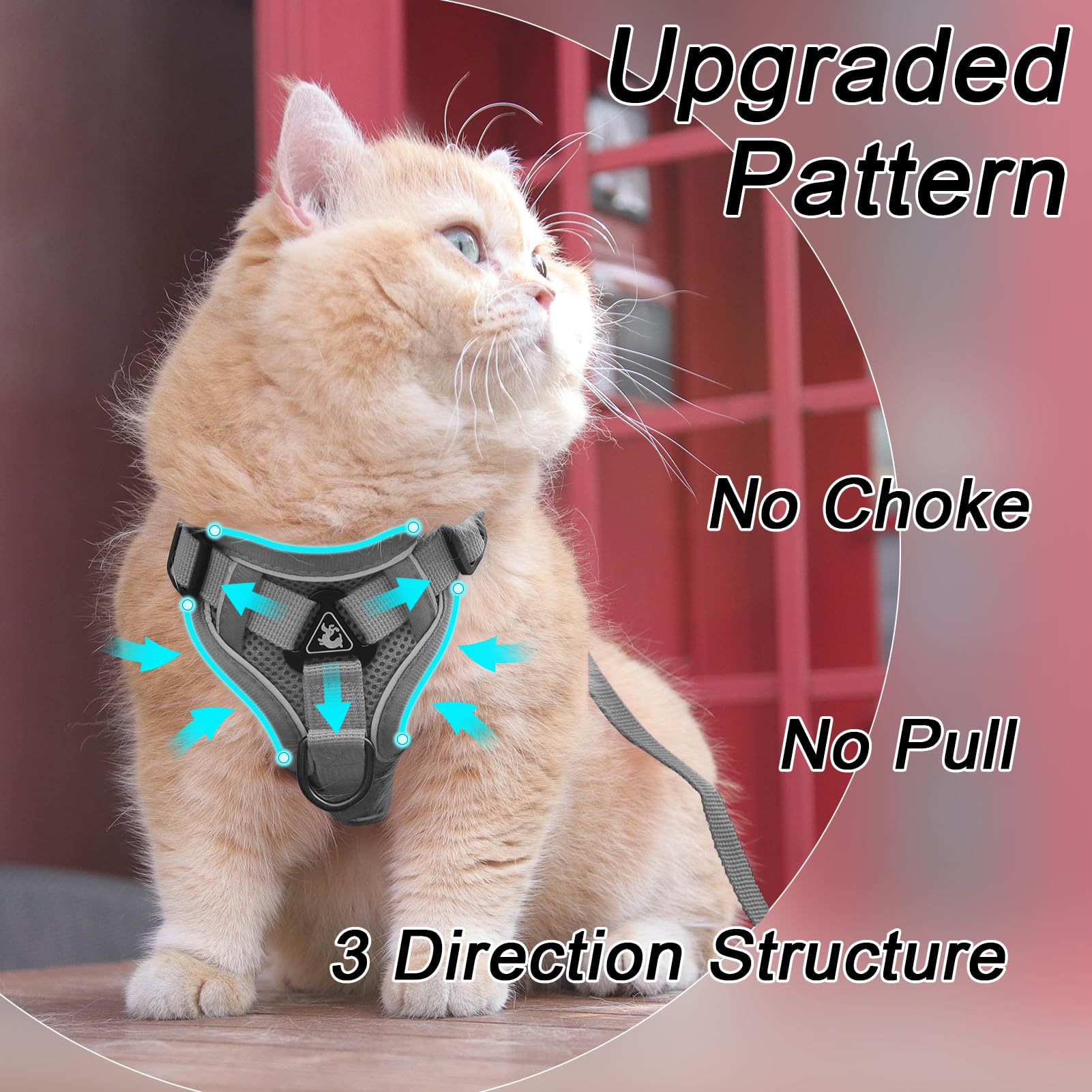 Vest Harness Leash Set for Small Dog Large Cat Upgraded Escape Proof Adjustable Jacket with Lead for Puppy Fat Cat Outdoor Walking Soft Breathable Mesh Coat with Reflective Strip XL Dark Grey - Image 4