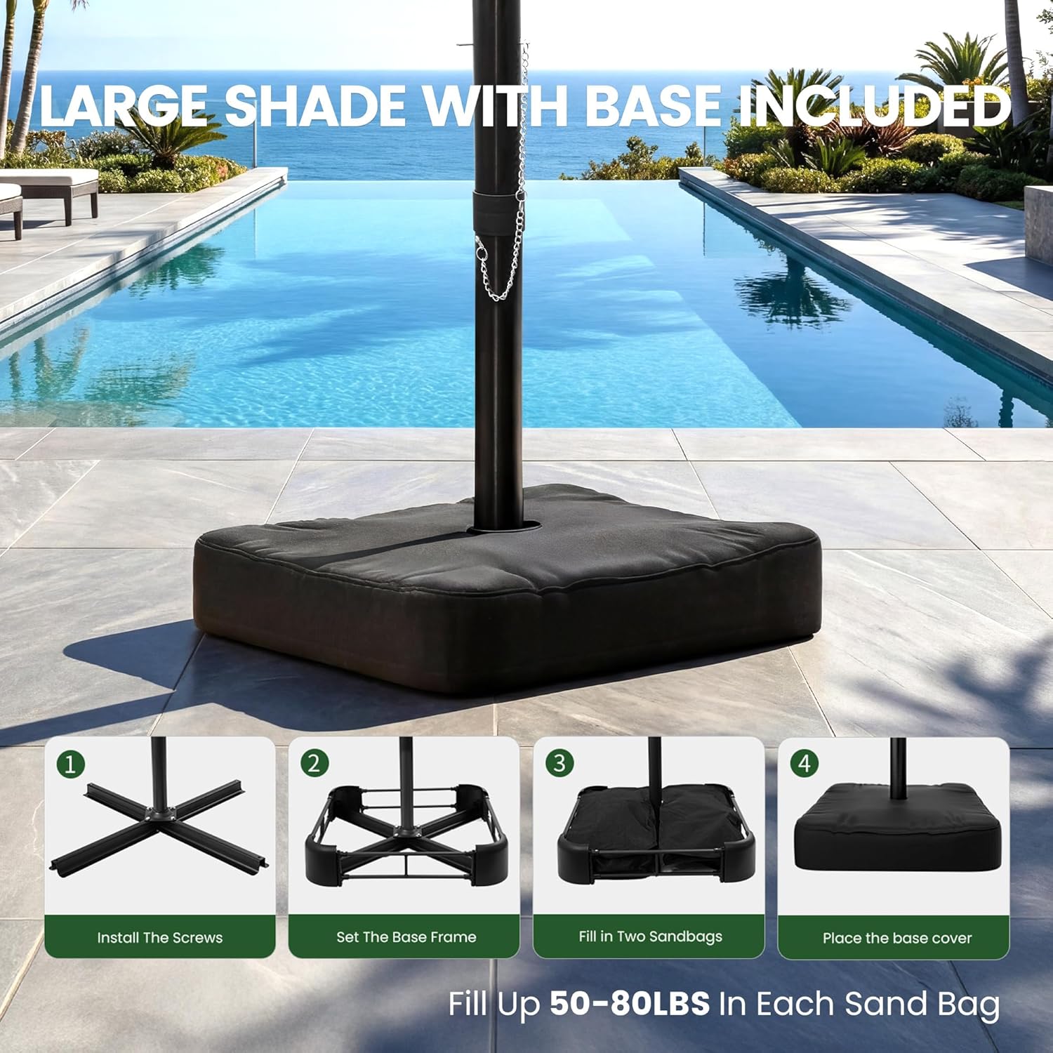 OLILAWN 10ft Patio Umbrella with Base Included, Large Cantilever Offset Outdoor Umbrella with 360°Rotation & Infinite Tilt, Heavy-Duty Frame for Deck, Pool, Backyard, Garden, Champagne