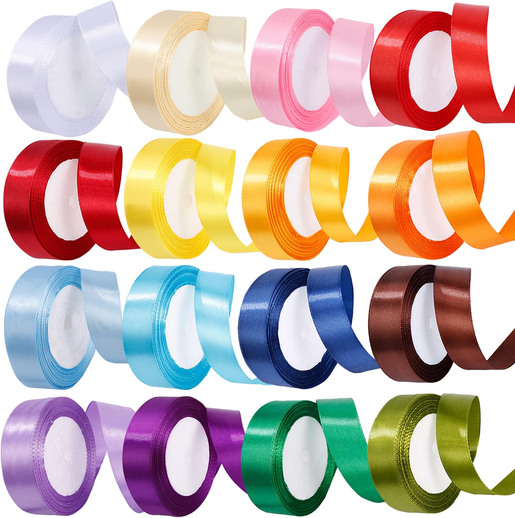 400 Yard Satin Ribbon Single Face 16 Solid Color Fabric Ribbon Bulk,25 Yard per Roll in 1 Inch Wide,16 Rolls,Assorted Ribbon Perfect for Gift Wrapping/Christmas/Wedding Favors/Party Decoration