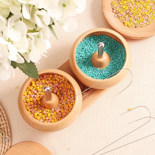Miniatura 6 de PP OPOUNT Cuenco grande giratorio de cuentas con 2 cuencos y 2 agujas de cuentas de ojo grande, para hacer joyas, cuentas de semillas de bricolaje,