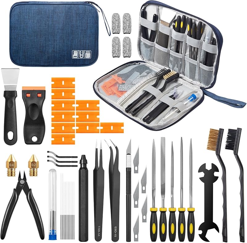 50-Piece 3D Printer Tool Kit, 3D Printing Accessories Compatible with FDM/SLA Printers, Including Nozzle Cleaning Kit, Scraper, Deburring Tool, Files, Brushes, with Storage Case, Starter Kit