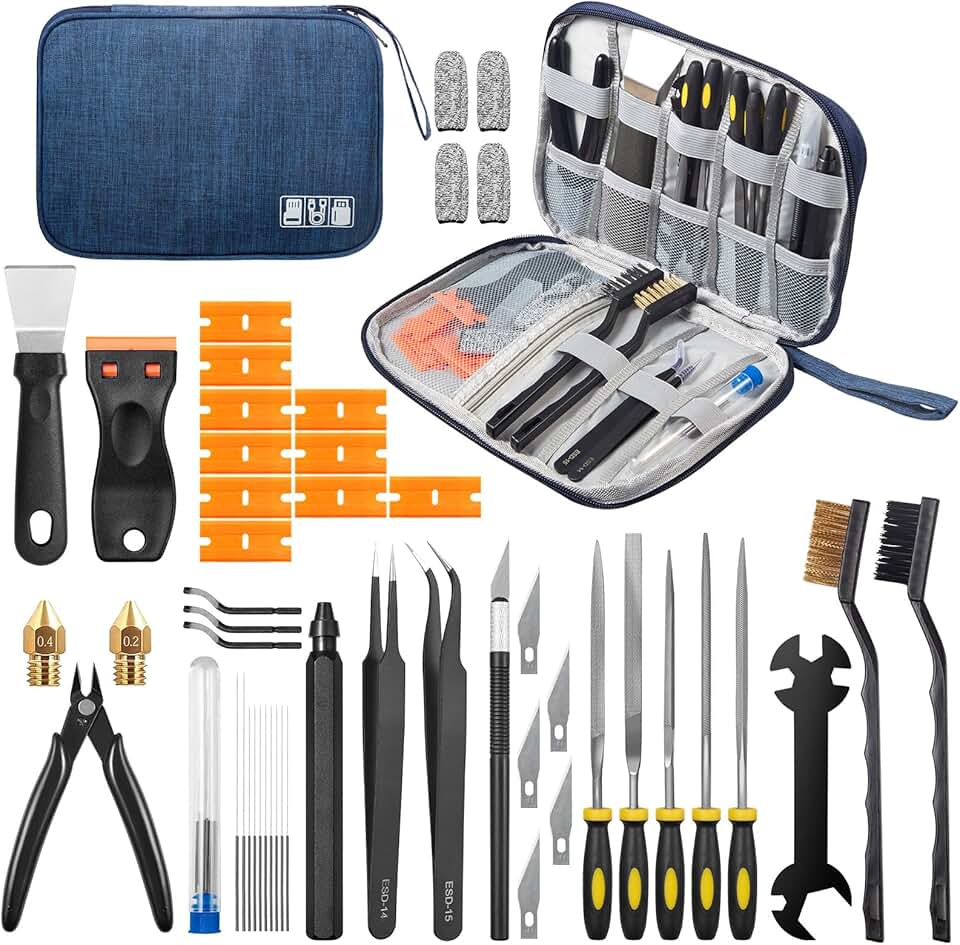 Kit de Ferramentas para Impressora 3D, 46pç, Acessórios e Kit de Limpeza para Todas As Impressoras Fdm/Sla, Incluindo Limpador de Bico, Raspador, 5 Tipos de Limas, Escovas, Cortador de Arame