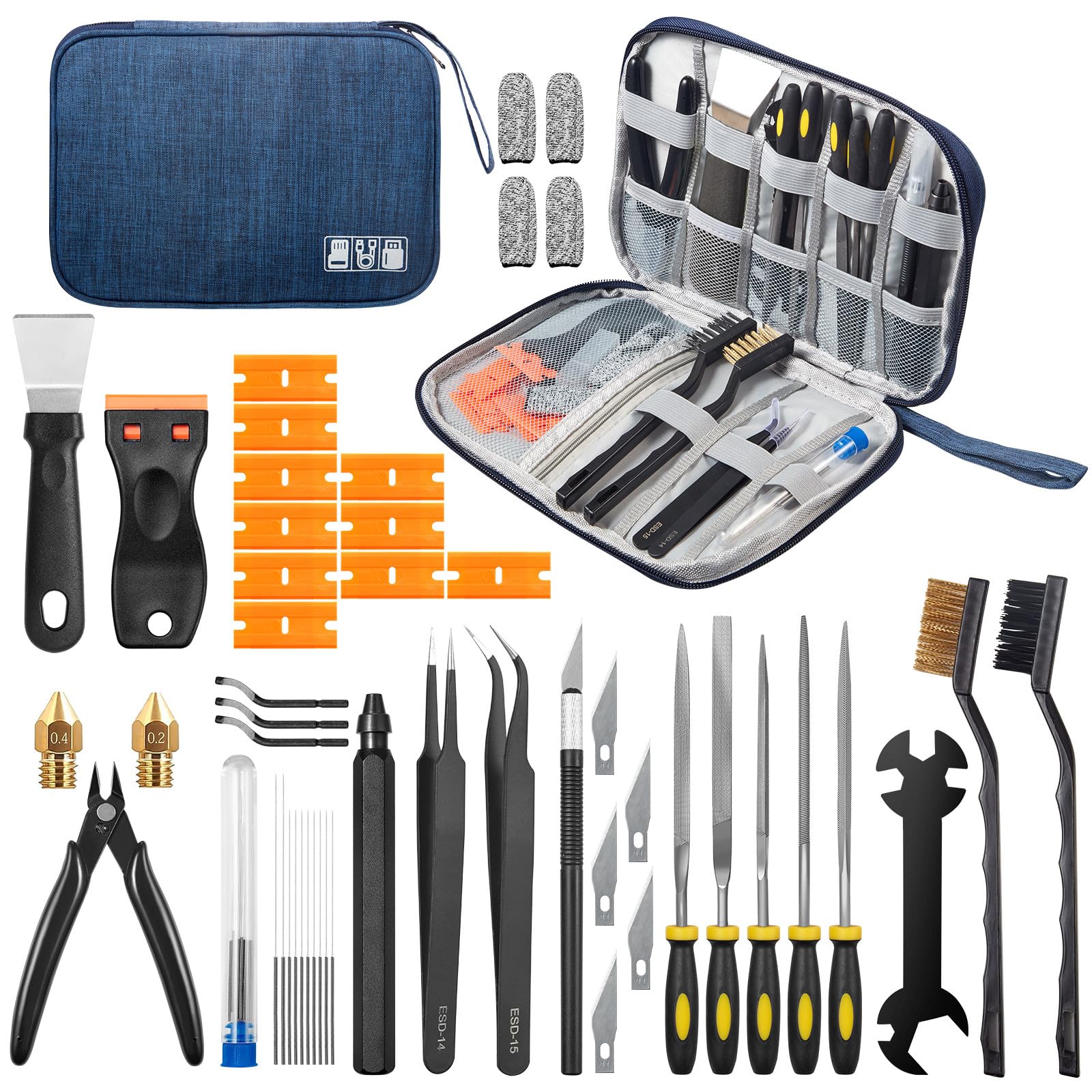 3D Printer Tools Kit, 46Pcs 3D Printer Accessories & Cleaning Kit for All FDM/SLA Printers with Nozzle Cleaner, Scraper, 5 Types Files, Brushes, Wire Cutter, Engraving Knife, Deburring Tool-image-26