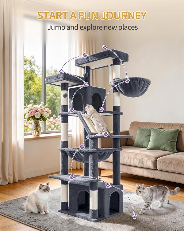 Hzuaneri Large Cat Tree, 72 Inch Tall Multi-Level Cat Tower for Indoor Cats by Hzuaneri - Used condition - Image 7