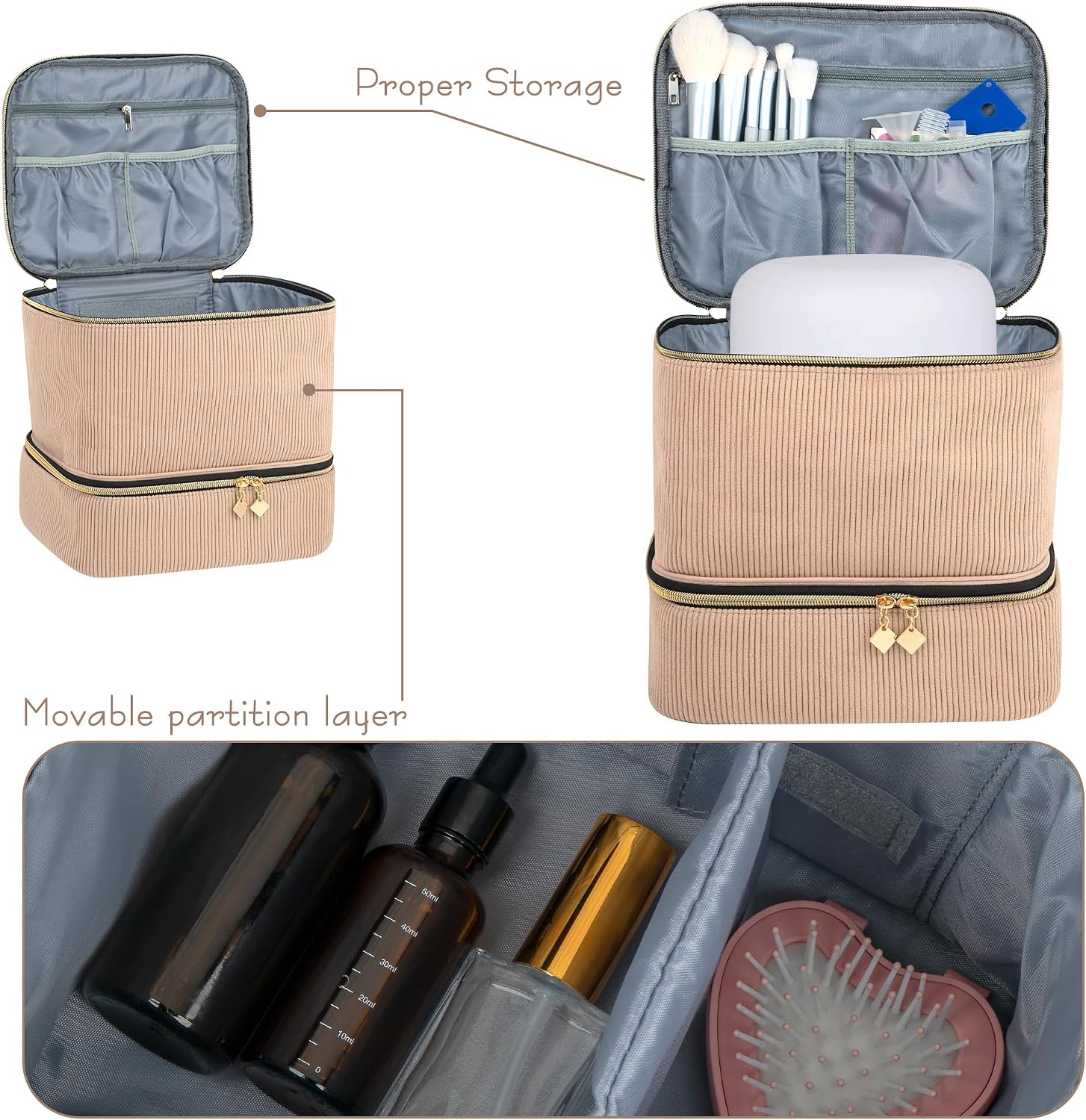 SHIDOW Double-Layer Essential Oil Travel Case, Holds 30 Bottles (10ml/15ml/20ml), Upper Compartment Fits Diffuser, 1 Pack (Khaki)