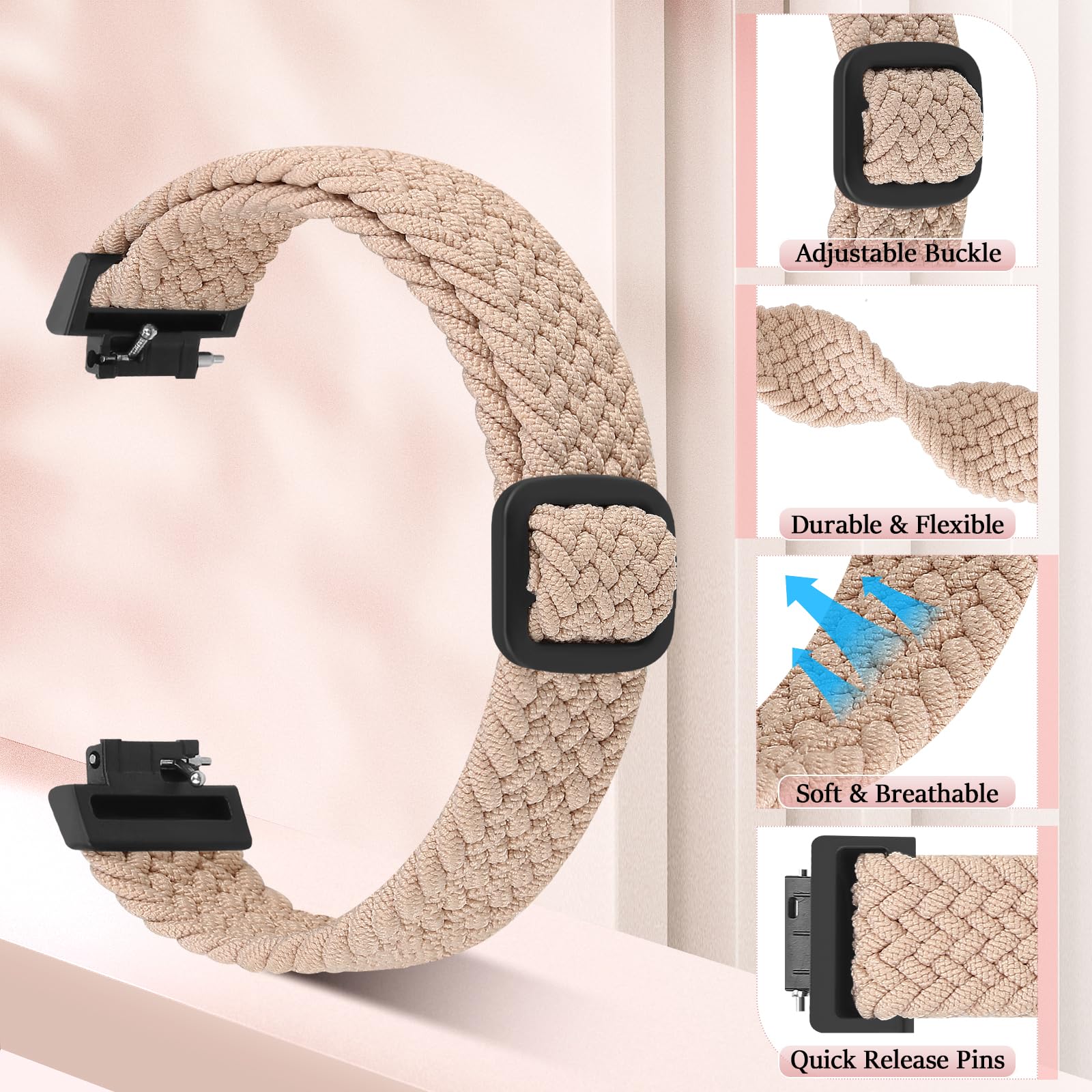 BTTNG 2 Pack Elastic Braided Straps Compatible with Fitbit Inspire 3/ Inspire 2/Inspire/Inspire HR/Ace 3/Ace 2 Women Men Kids - Image 2