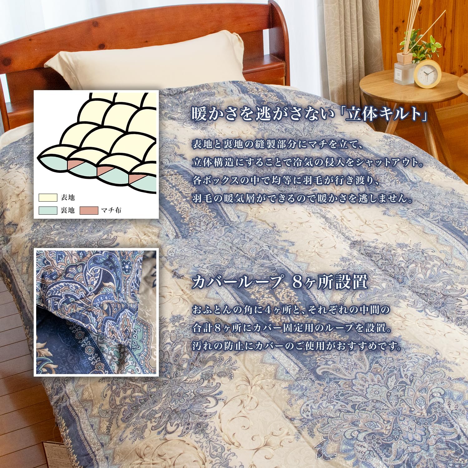 Amazon｜昭和西川 高級羽毛布団 シングル 羽毛量1.1kg ブルー柄