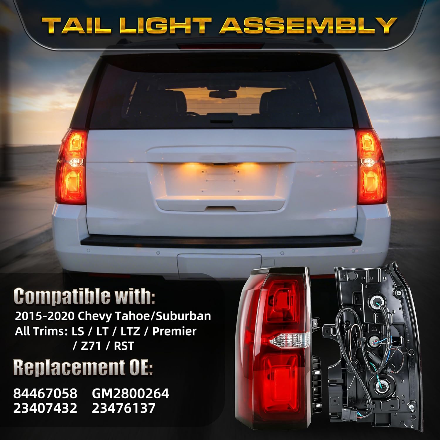 GM2800264 LED Tail Light Assembly Fit Chevrolet Tahoe Suburban 2020 2019 2018 2017 2016 2015 Chevy Rear Tail Light Assembly 84467058 (Driver Side)