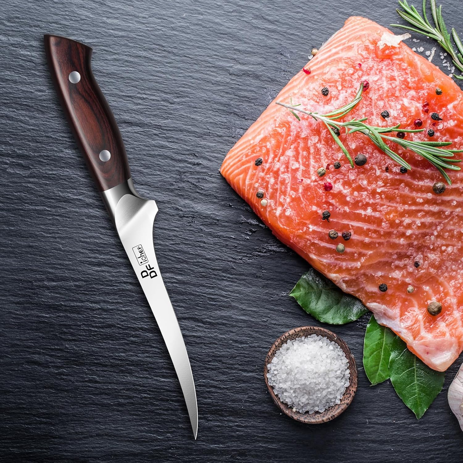 DDF iohEF Fillet Knife 7 Inch Professional Boning Knife High Carbon Japanese Stainless Steel Fish Knife with Full Tang Ergonomic Handle for Meat Cutting Trimming - Image 7