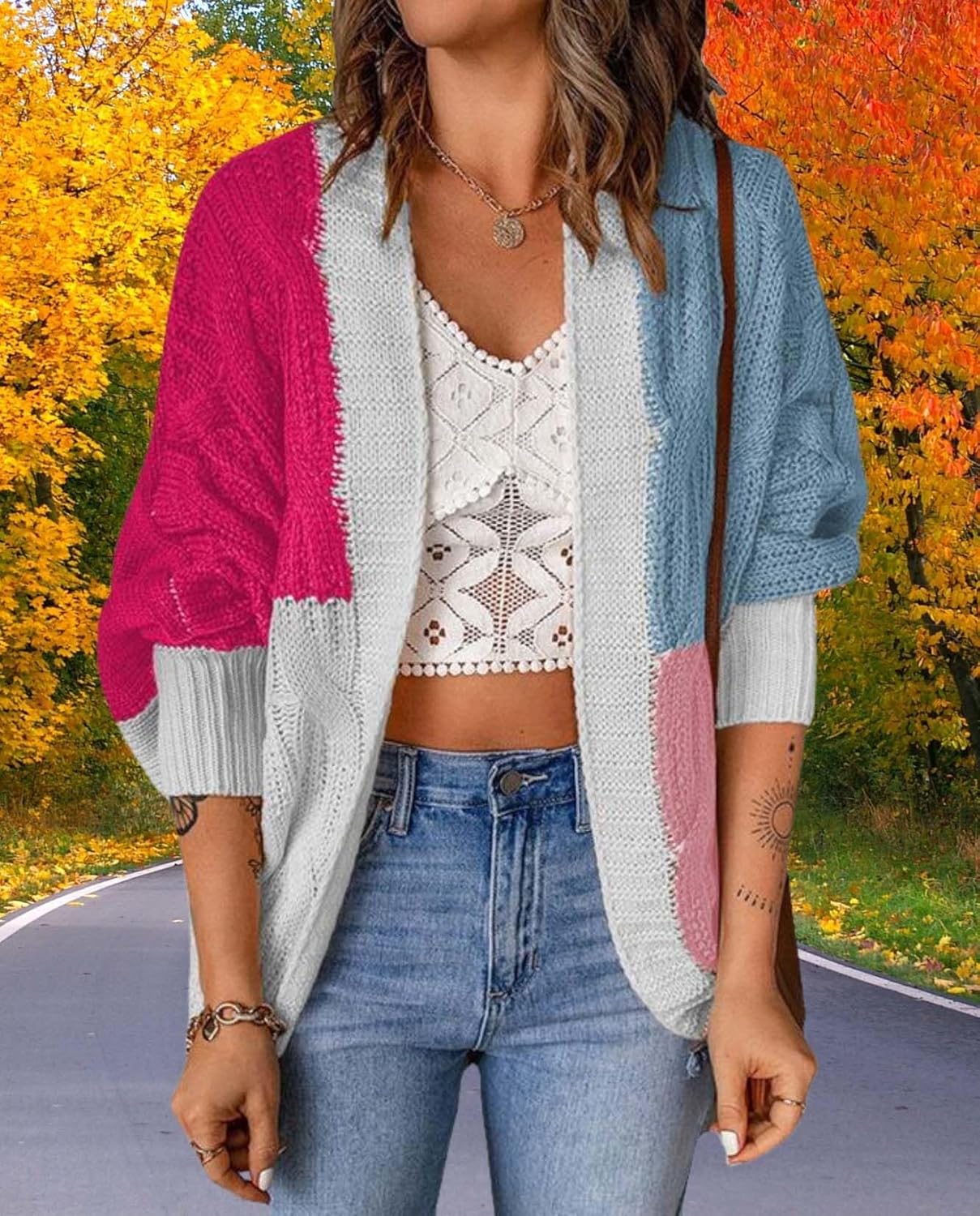 Womens Colorblocking Cardigan Feel Cozy Thick Knit Sweater Keep Warm and Fashionable in Autumn and Winter Season - Image 6