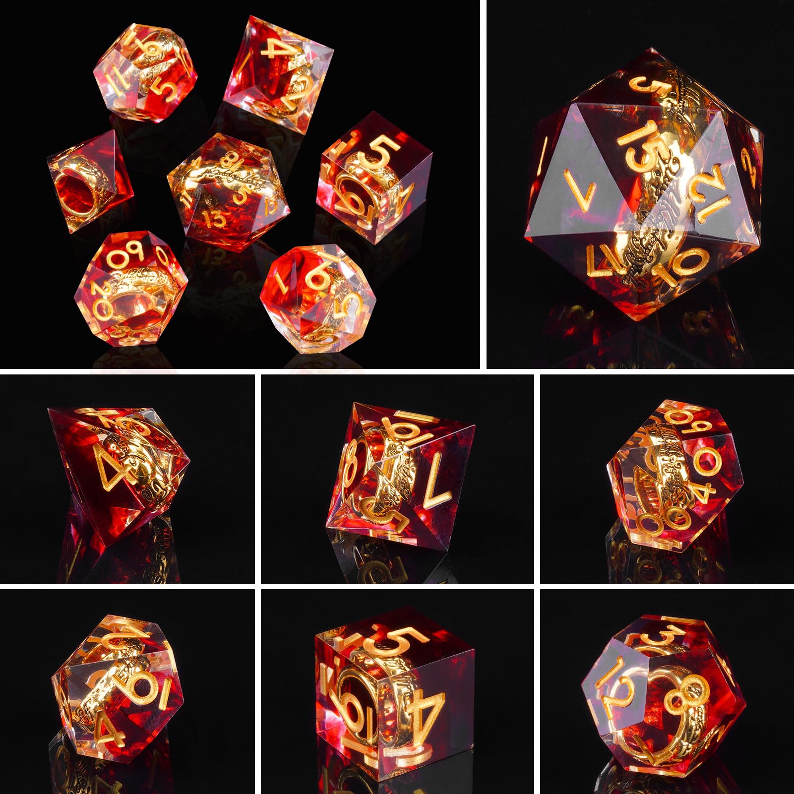 ORUZA DND - Set di dadi D&D fatti a mano, in resina sintetica con bordi appuntiti, per dungeon e dragon, Pathfinder, giochi da tavolo RPG MTG, con confezione regalo, 7 pezzi