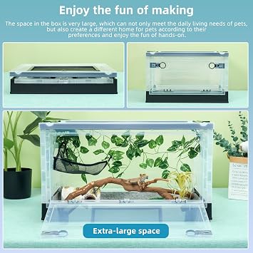 Foldable 16 Reptile Terrariums, Snake Tanks, and Enclosures for Bearded Dragons, Iguanas, Lizards, Crested Geckos -Clear Views, Portability, High-Temperature Resistant Iron Mesh Ventilation