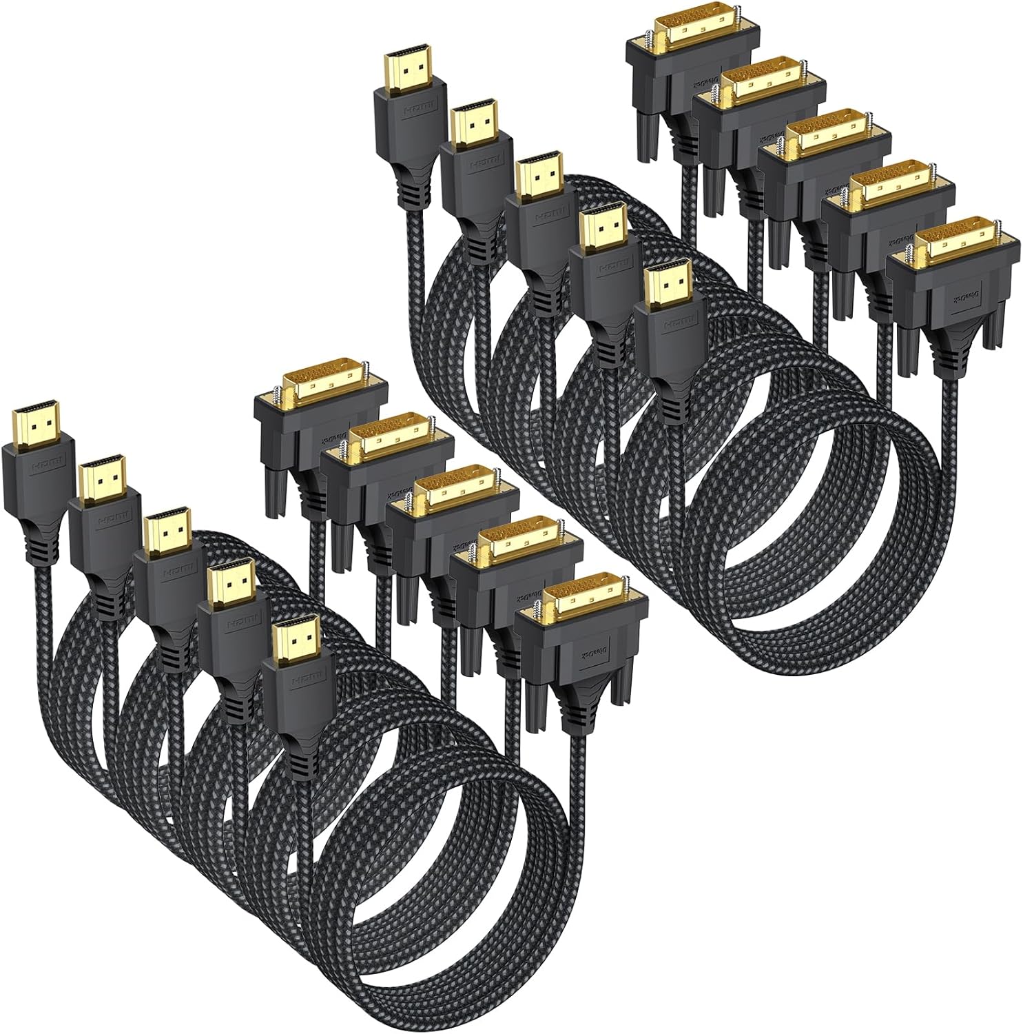 HDMI to DVI Cable 6ft 10 Pack, Bidrectional DVI-D/I (Single Link) to HDMI 1080P@60Hz Male to Male Braided Cord for PC Raspberry Pi Xbox One PS5 PS4 Graphics Card to Monitor Projector TV