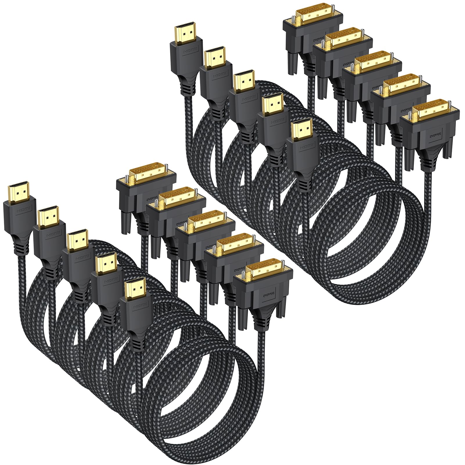 HDMI to DVI Cable 6ft 10 Pack, Bidrectional DVI-D/I (Single Link) to HDMI 1080P@60Hz Male to Male Braided Cord for Monitor Projector PC Raspberry Pi Xbox One PS5 PS4 Graphics Card