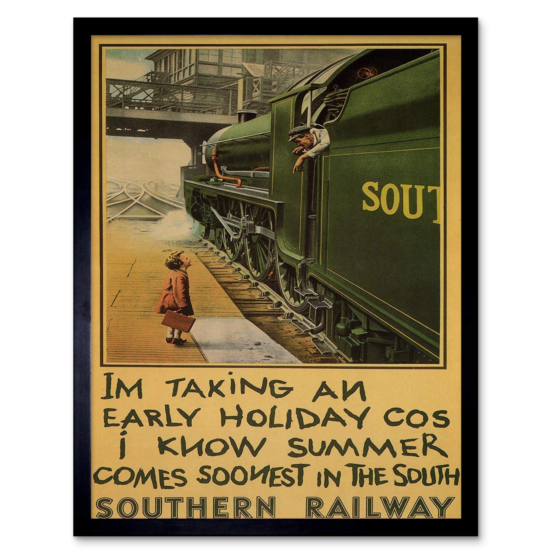 Wee Blue Coo Travel Tourism Railway Southern Holiday UK Vintage Advertising Art Print Framed Poster Wall Decor 12X16 Inch