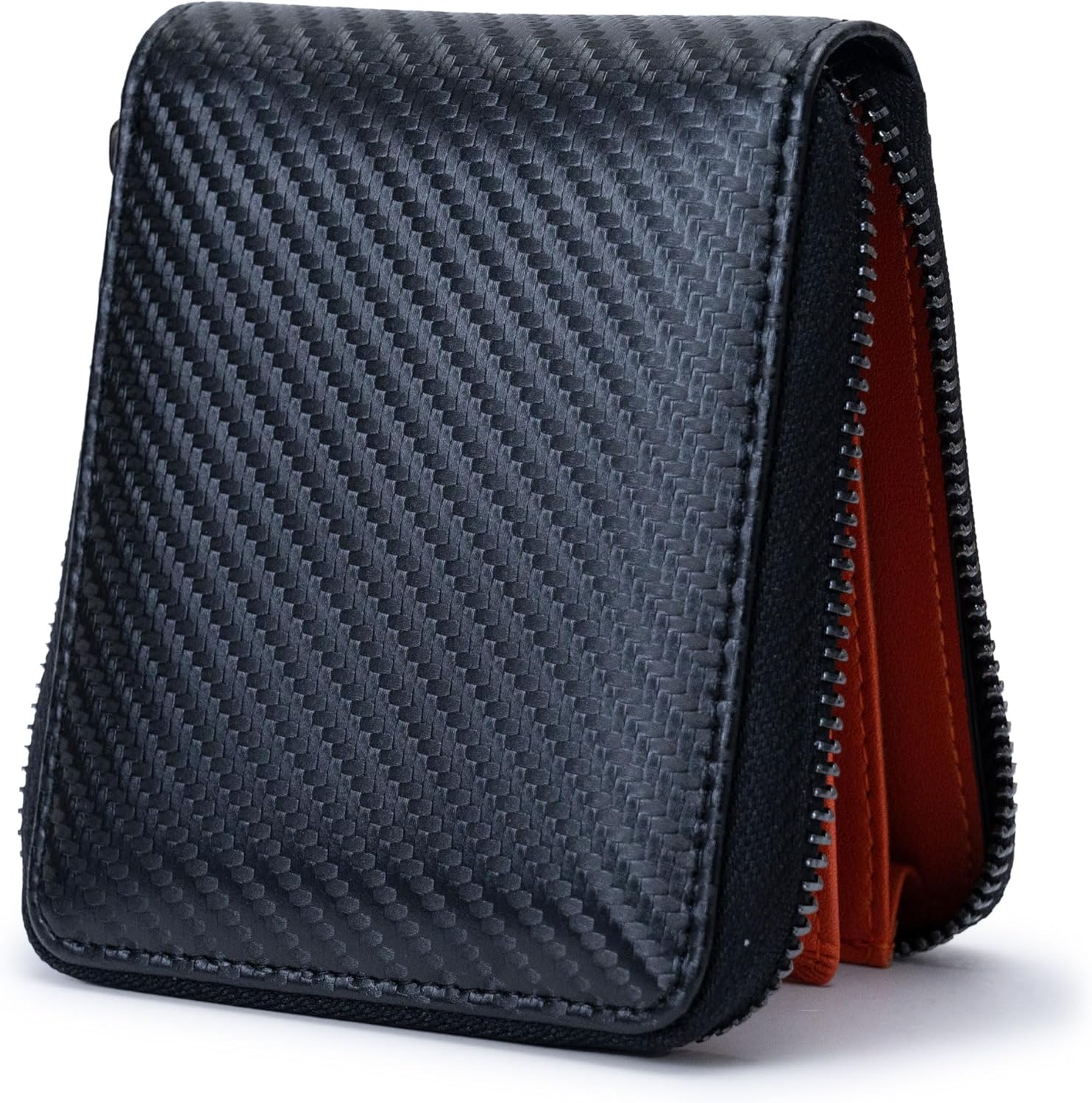 Alldaily RFID Blocking Wallets for Men with Zipper Bifold RFID Card Holder (Black & Orange)