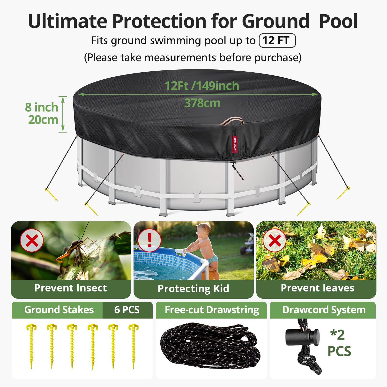Heavy Duty 18Ft Round Winter Pool Cover For 15FT Above Ground Pools – Durable Black Protection - View #4