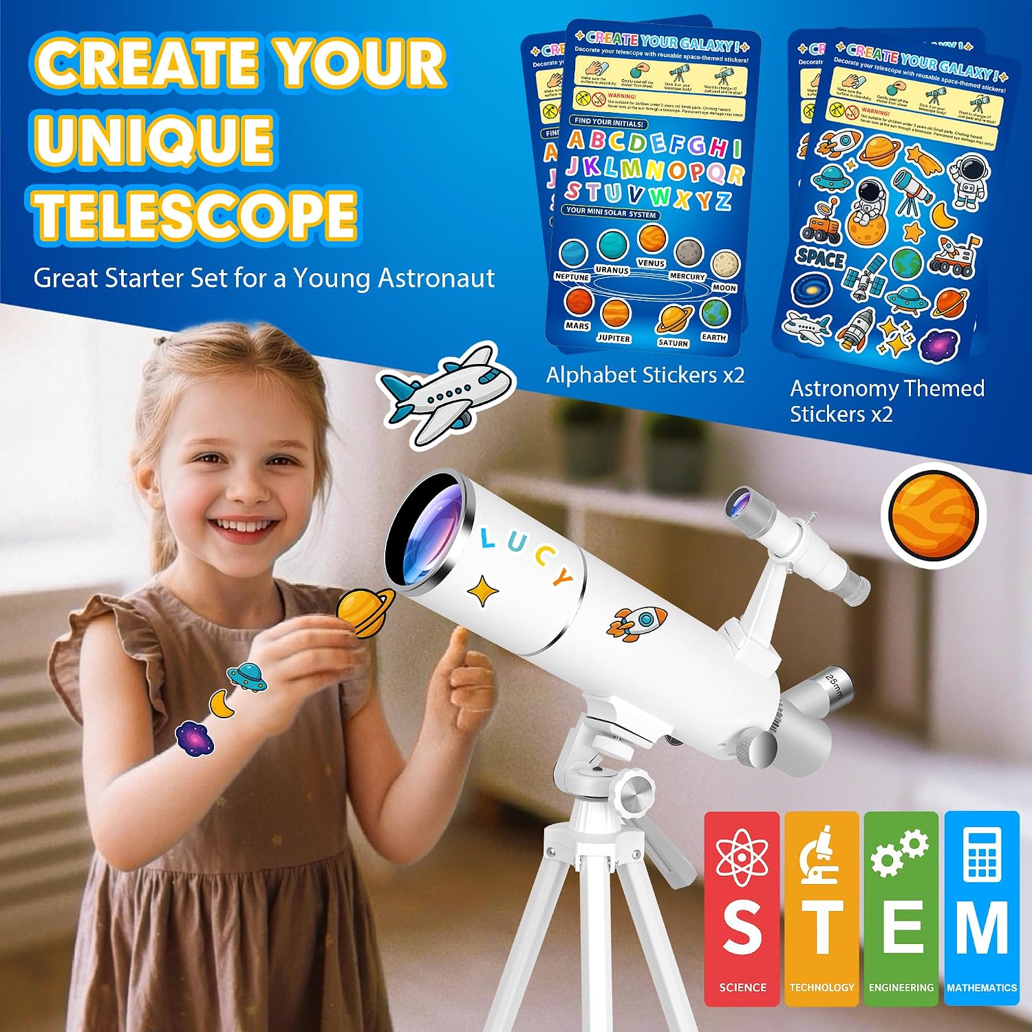 hawkko telescope for adults & kids – 80mm aperture 500mm telescopes for adults astronomy, (20x-150x) portable refractor telescope kit for beginners with decorate stickers, az tripod, phone adapter 80500-white