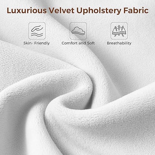 Miniatura 5 de Marco de cama de terciopelo tamaño Queen con cabecera ergonómica, cama de plataforma tapizada con luz LED y estación de carga, soporte de listones