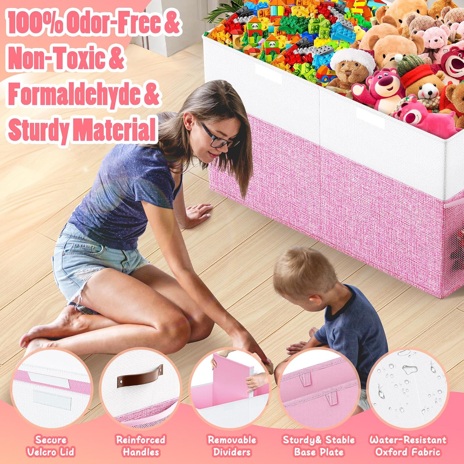 Large Toy Box, Collapsible Storage Bins with Lids, Toy Storage Organizer Toddler Bin Boxes for Kids Boys Girls, Toy Chest Baskets for Nursery Living Room Playroom Bedroom