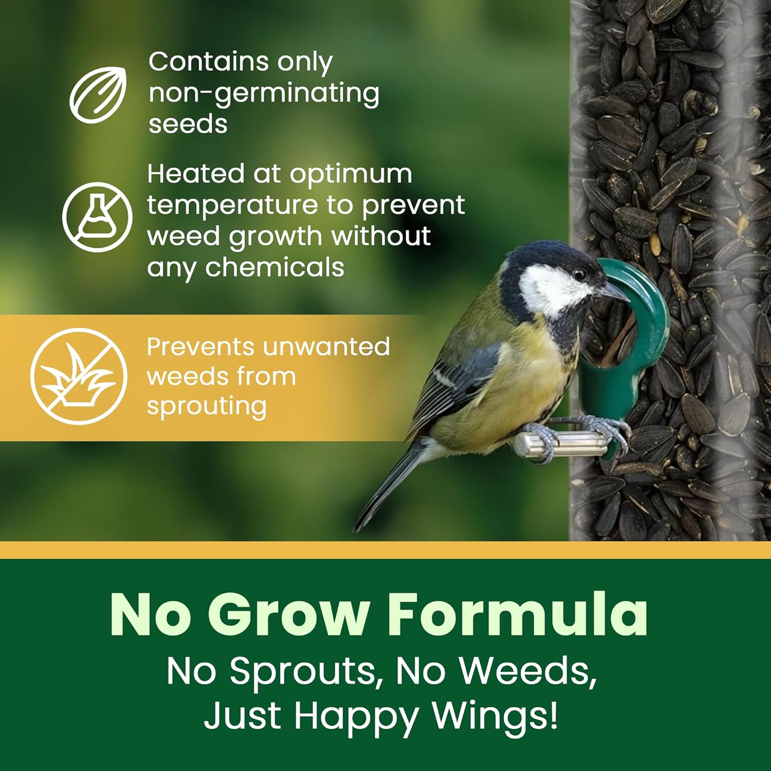 Happy Wings Black Oil Sunflower Seeds Wild Bird Food- 15 Pounds | No Grow Seed | Bird Seed for Wild Birds