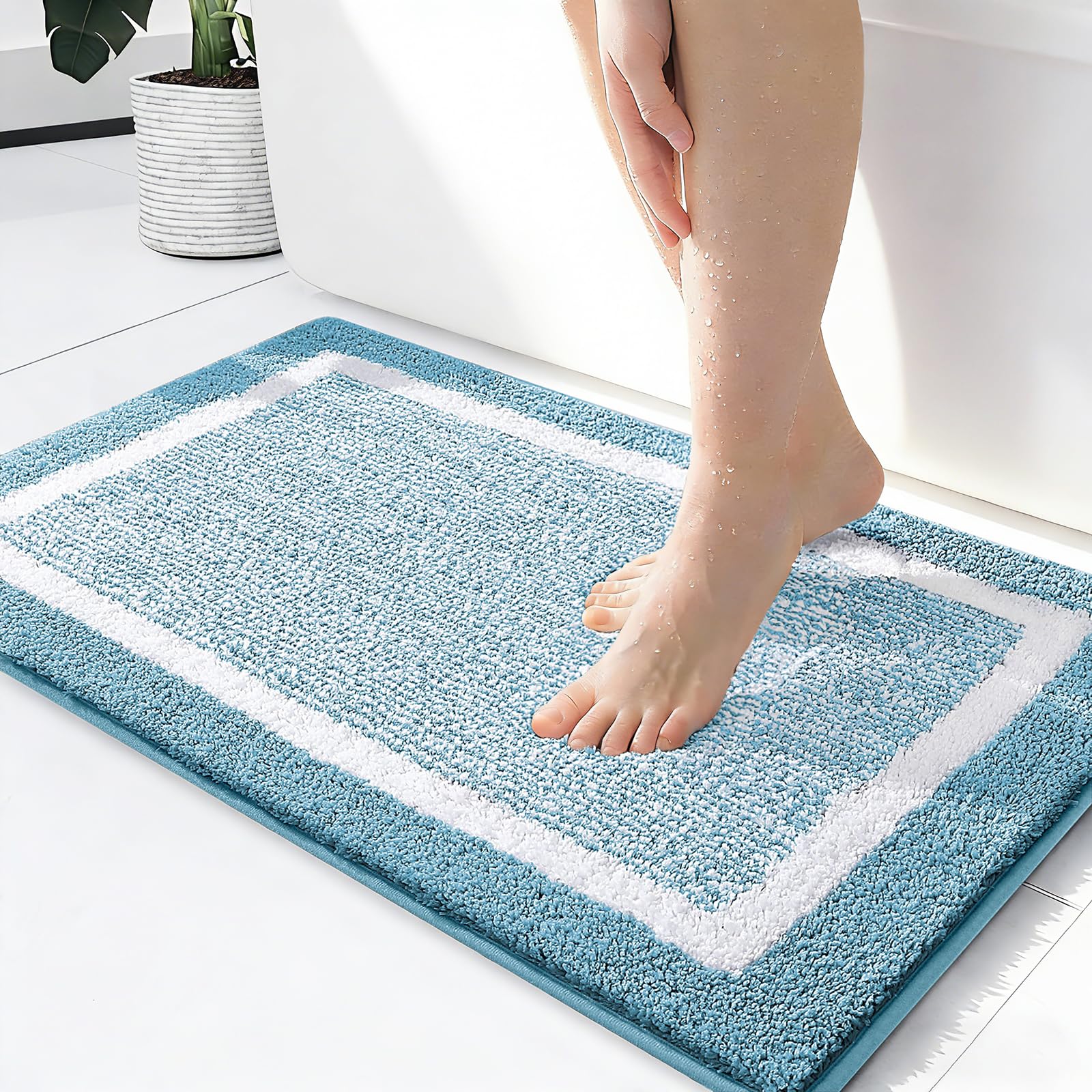 Photo 1 of OLANLY Small Bathroom Rugs 24x16, Extra Soft and Absorbent Microfiber Bath Rugs, Non-Slip, Machine Washable, Quick Dry Shaggy Bath Carpet, Bath Mats for Bathroom Floor, Tub, Shower, Light Blue